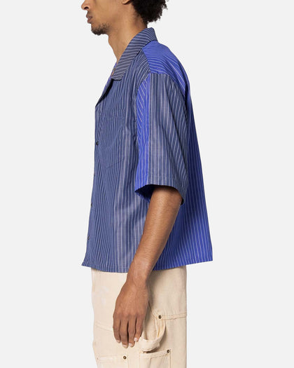 MNML Cropped Panel Stripe Shirt Blue