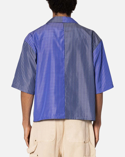 MNML Cropped Panel Stripe Shirt Blue