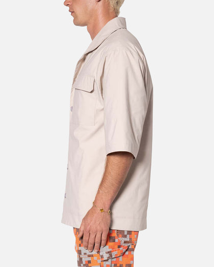 MNML Lined Woven Nylon Button Up Shirt Stone