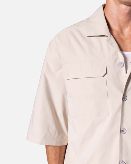 MNML Lined Woven Nylon Button Up Shirt Stone