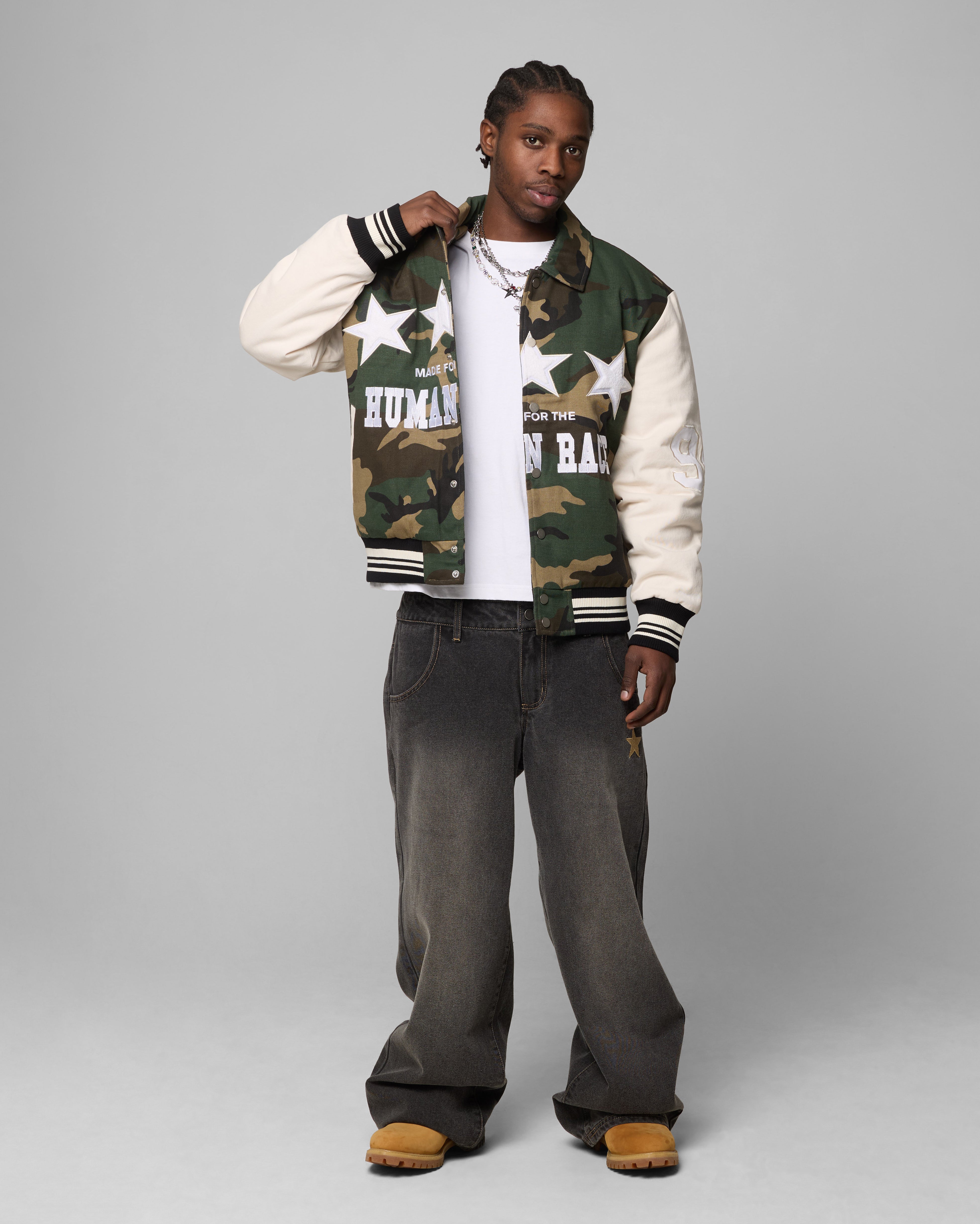 Loiter Star Child Varsity Jacket Woodland Camo | Culture Kings US