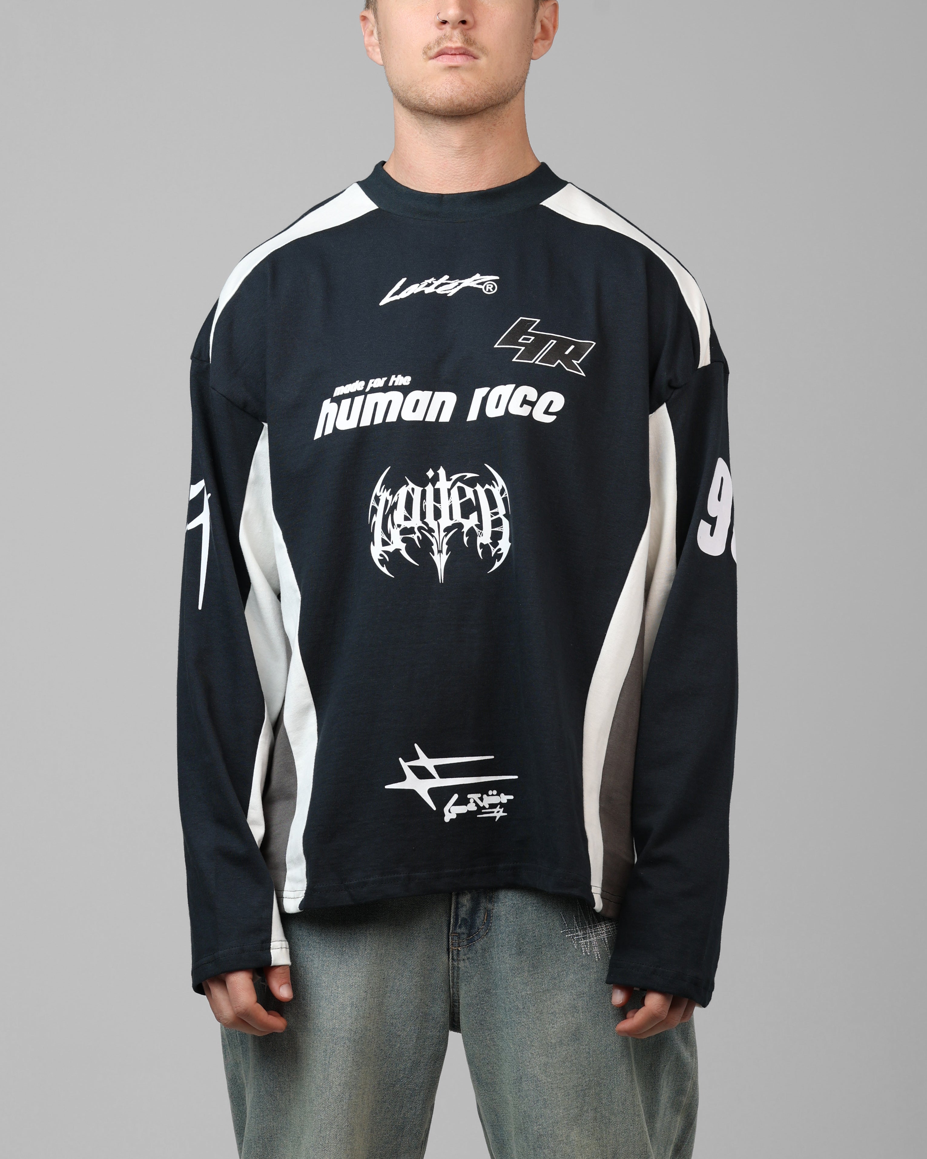 Loiter Night Crawler Long Sleeve T-Shirt Black/White | Culture