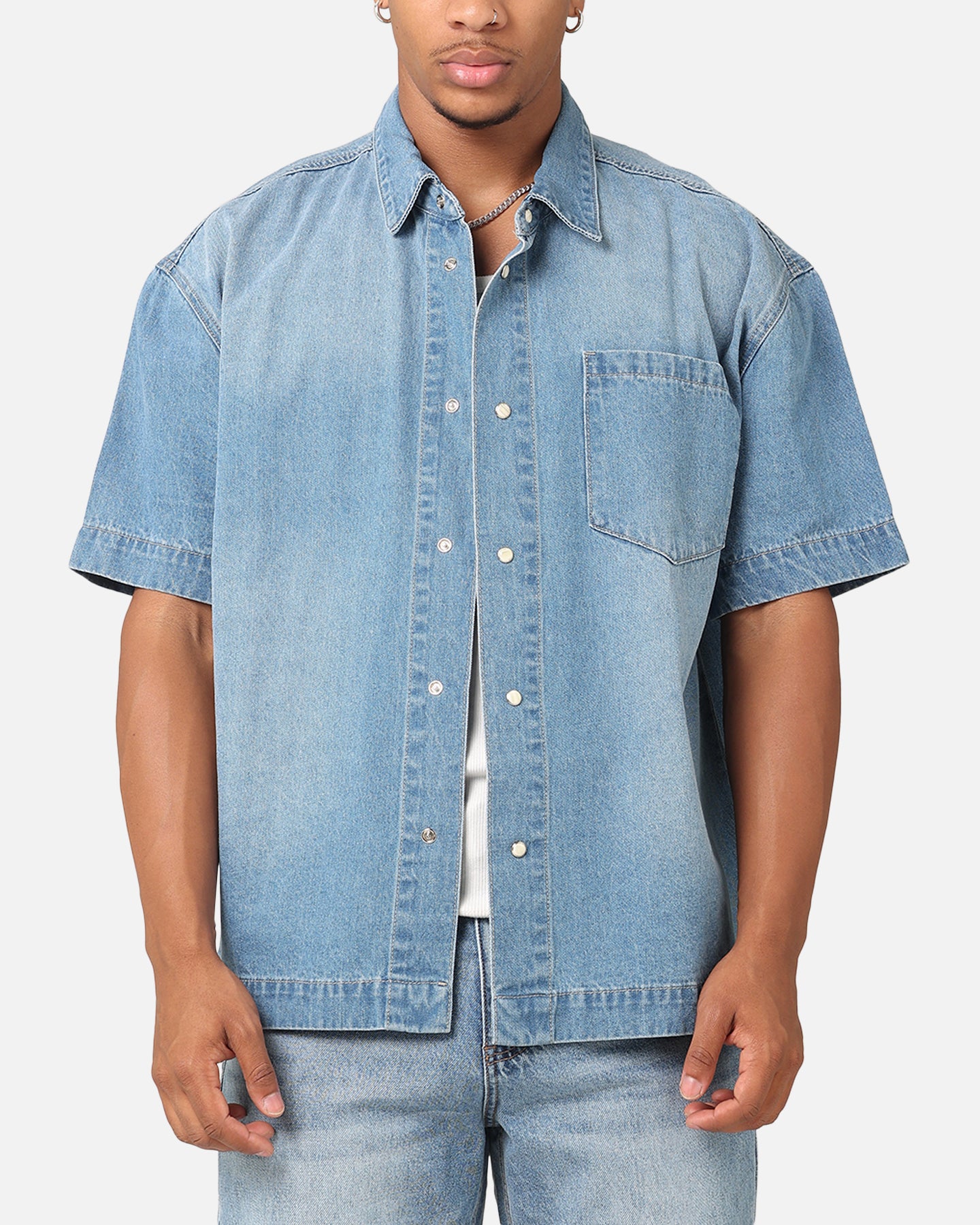 Saint Morta Boxy Denim Shirt Light Blue Denim | Culture Kings US