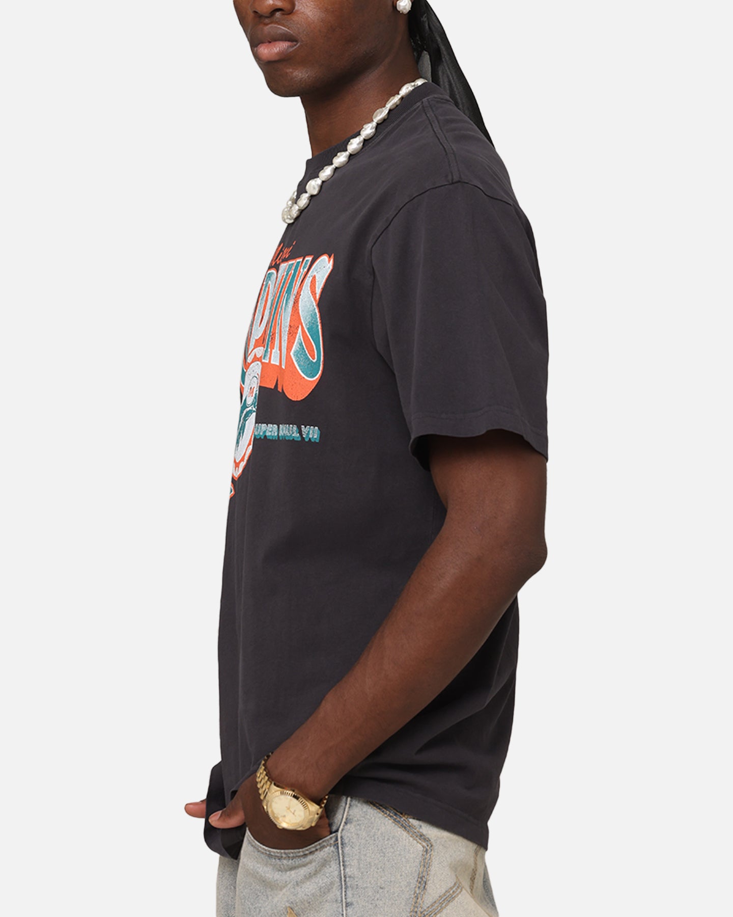 Mitchell & Ness Miami Dolphins Arch T-Shirt Faded Black | Culture