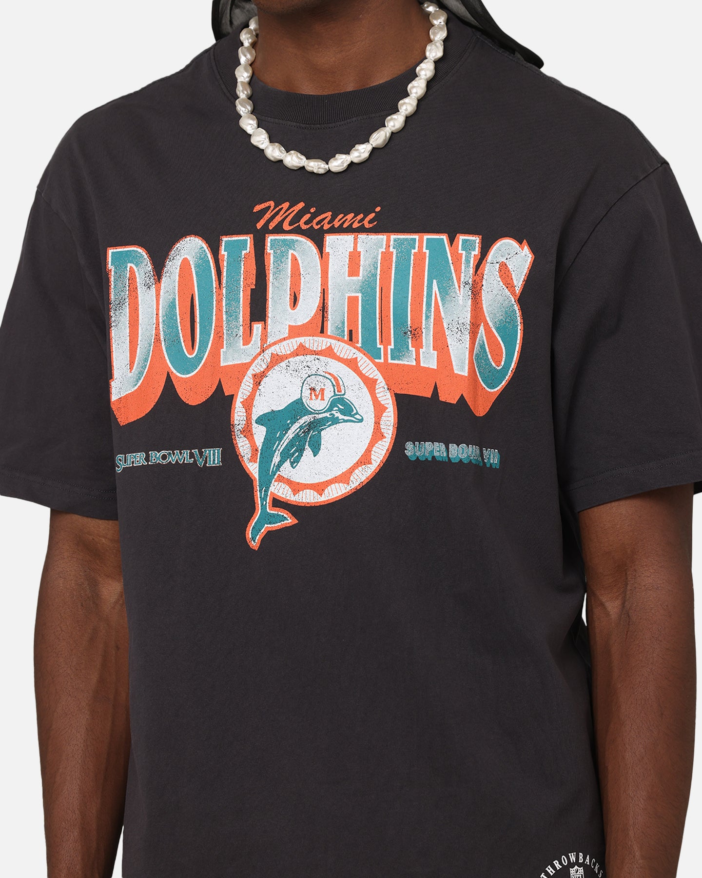 Mitchell & Ness Miami Dolphins Arch T-Shirt Faded Black | Culture