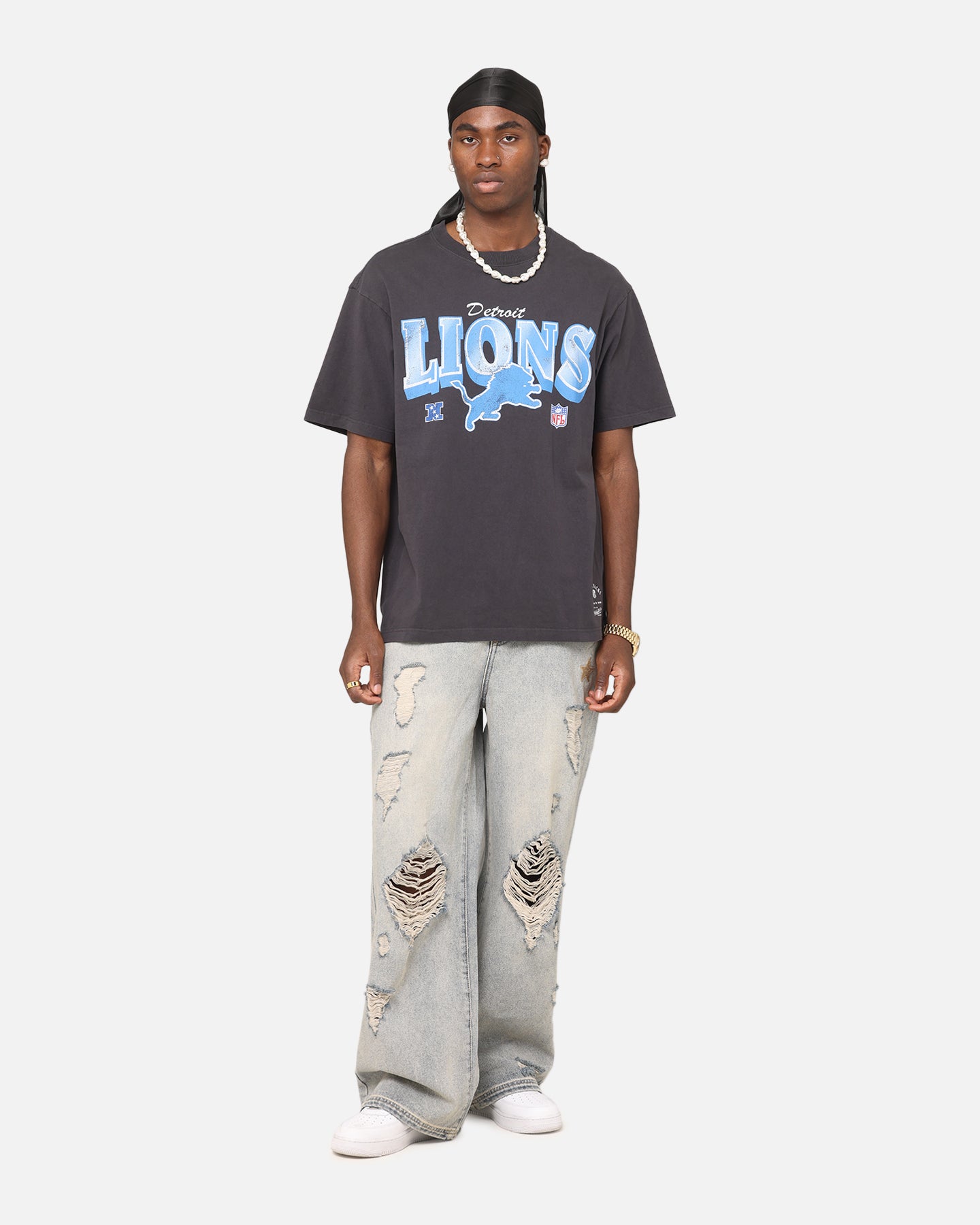 Mitchell & Ness Detroit Lions Arch T-Shirt Faded Black | Culture