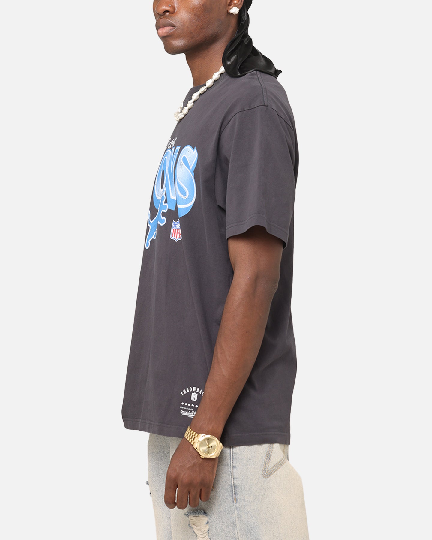 Mitchell & Ness Detroit Lions Arch T-Shirt Faded Black | Culture