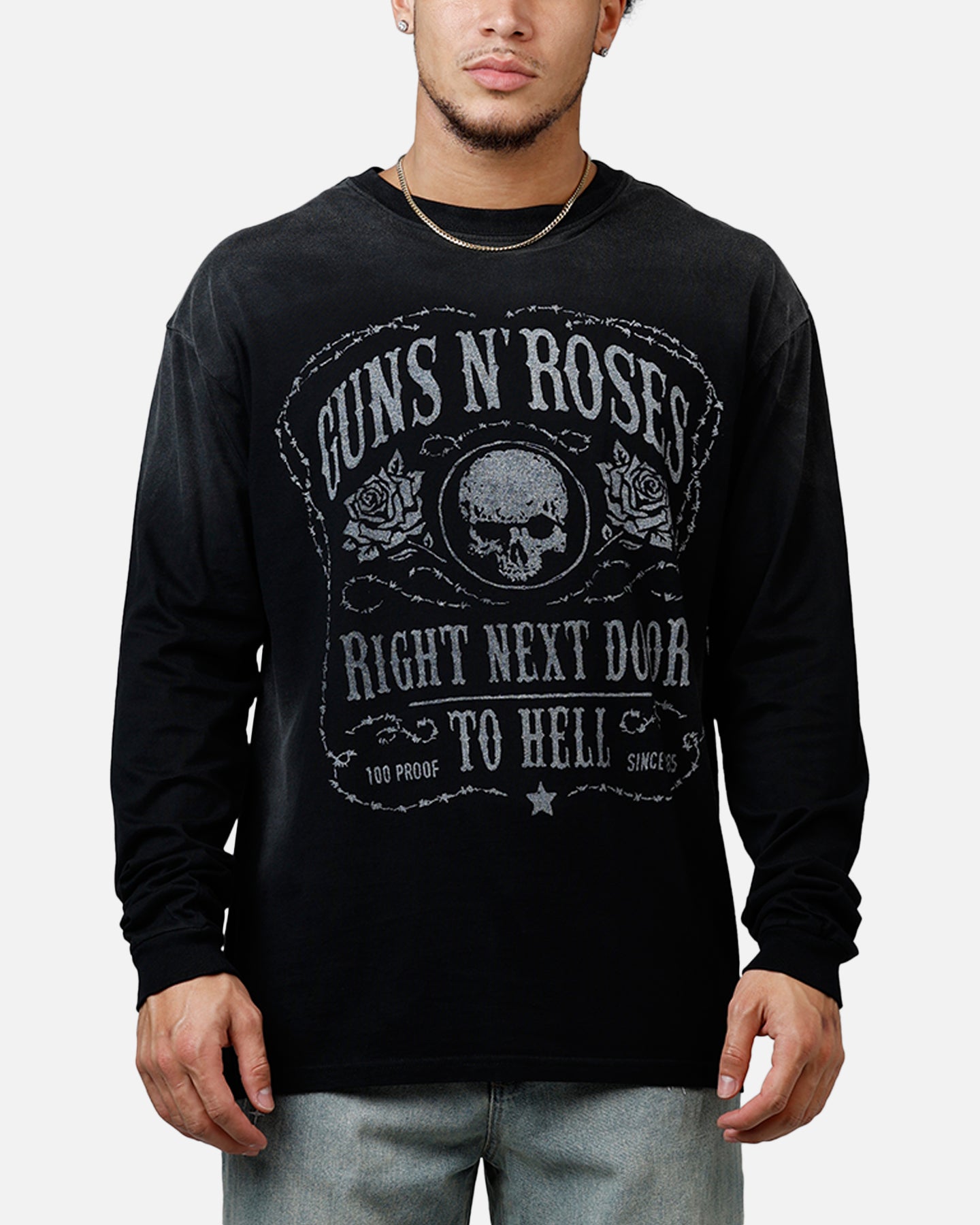 Guns N Roses Next Door To Hell Long Sleeve T-Shirt Washed Black