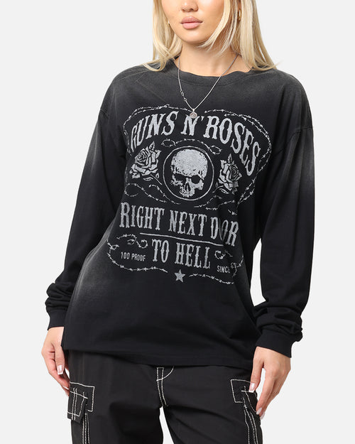 Guns N Roses Next Door To Hell Long Sleeve T-Shirt Washed Black