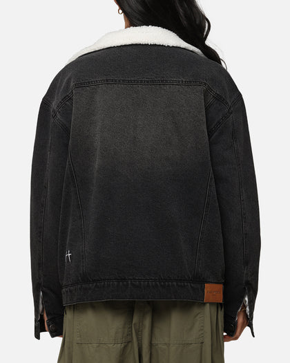 Saint Morta Sherpa Boxy Denim Jacket Black Shadow