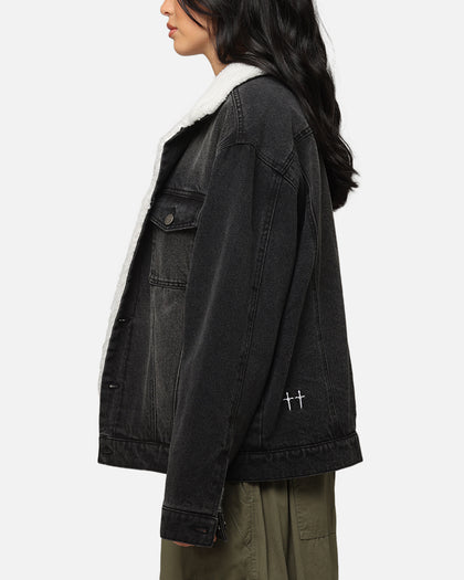 Saint Morta Sherpa Boxy Denim Jacket Black Shadow
