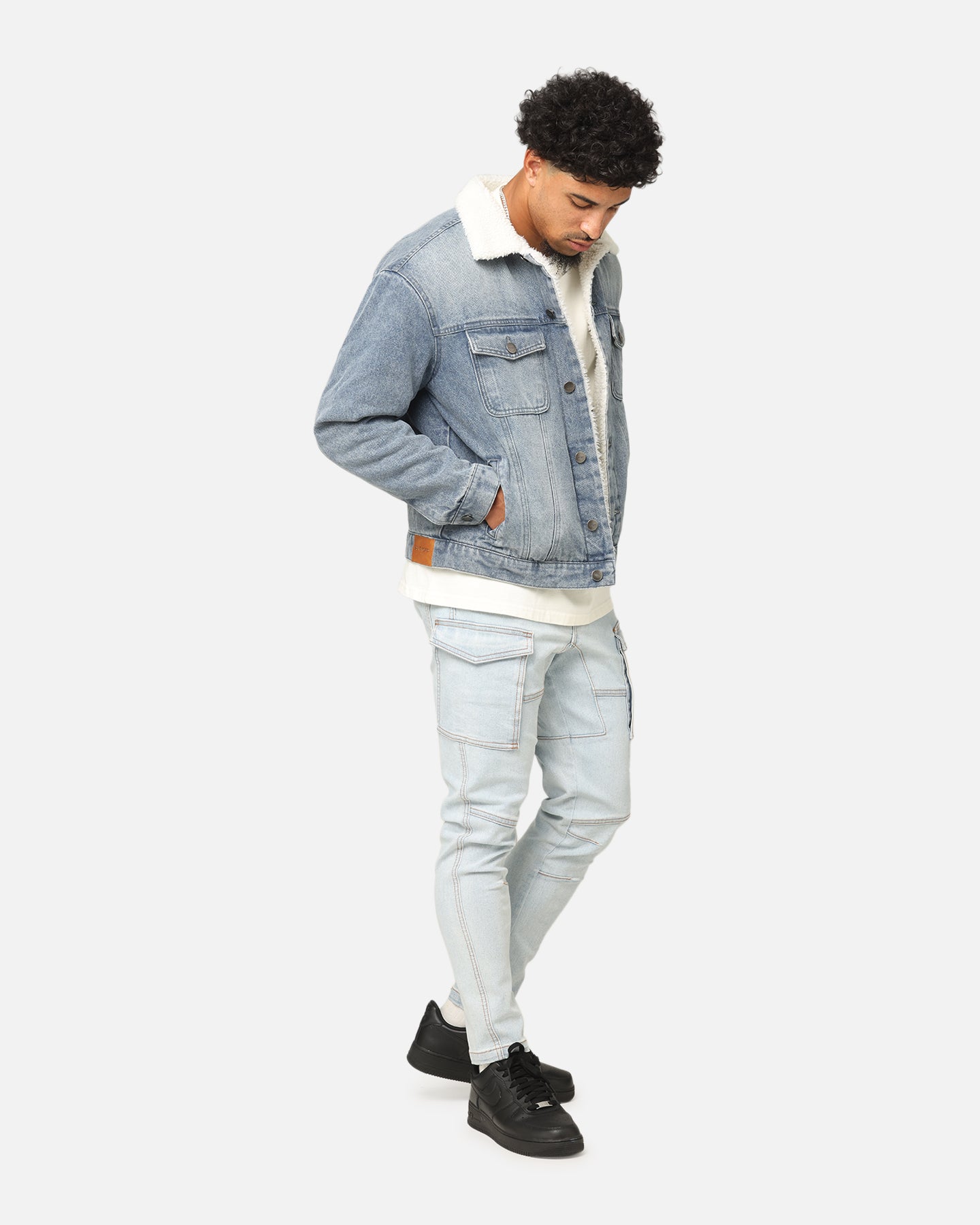 Saint Morta Sherpa Boxy Denim Jacket Dirty Denim | Culture Kings US