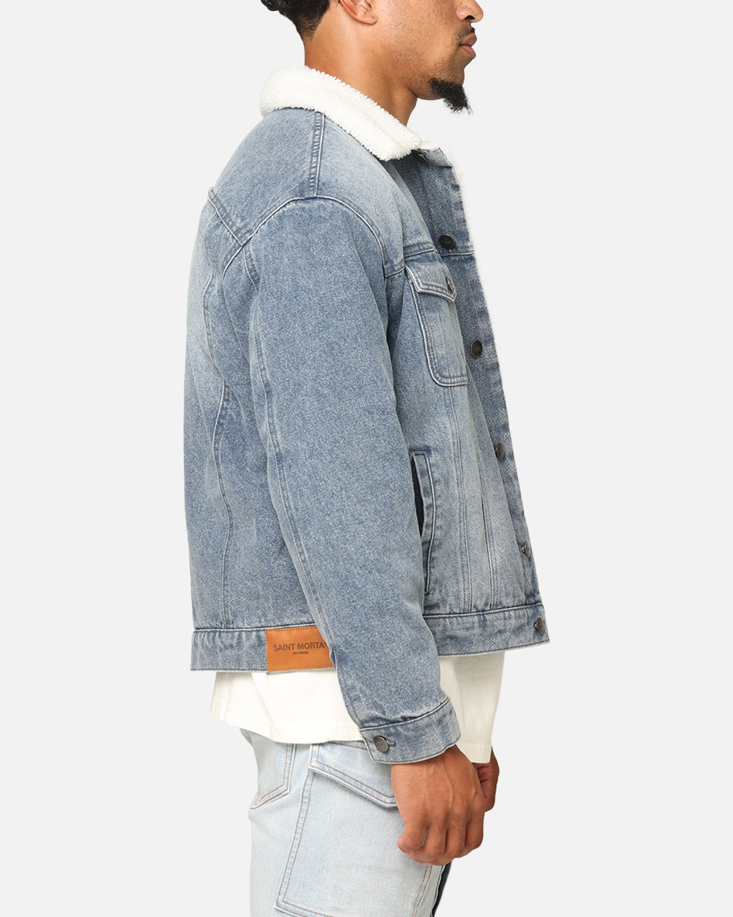 Saint Morta Sherpa Boxy Denim Jacket Dirty Denim | Culture Kings US