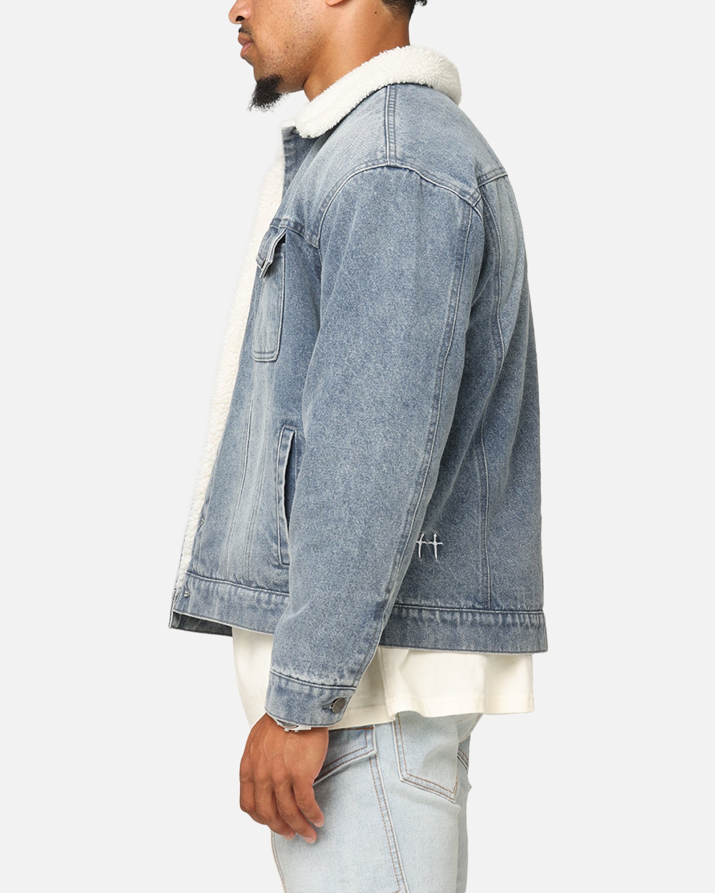 Saint Morta Sherpa Boxy Denim Jacket Dirty Denim | Culture Kings US