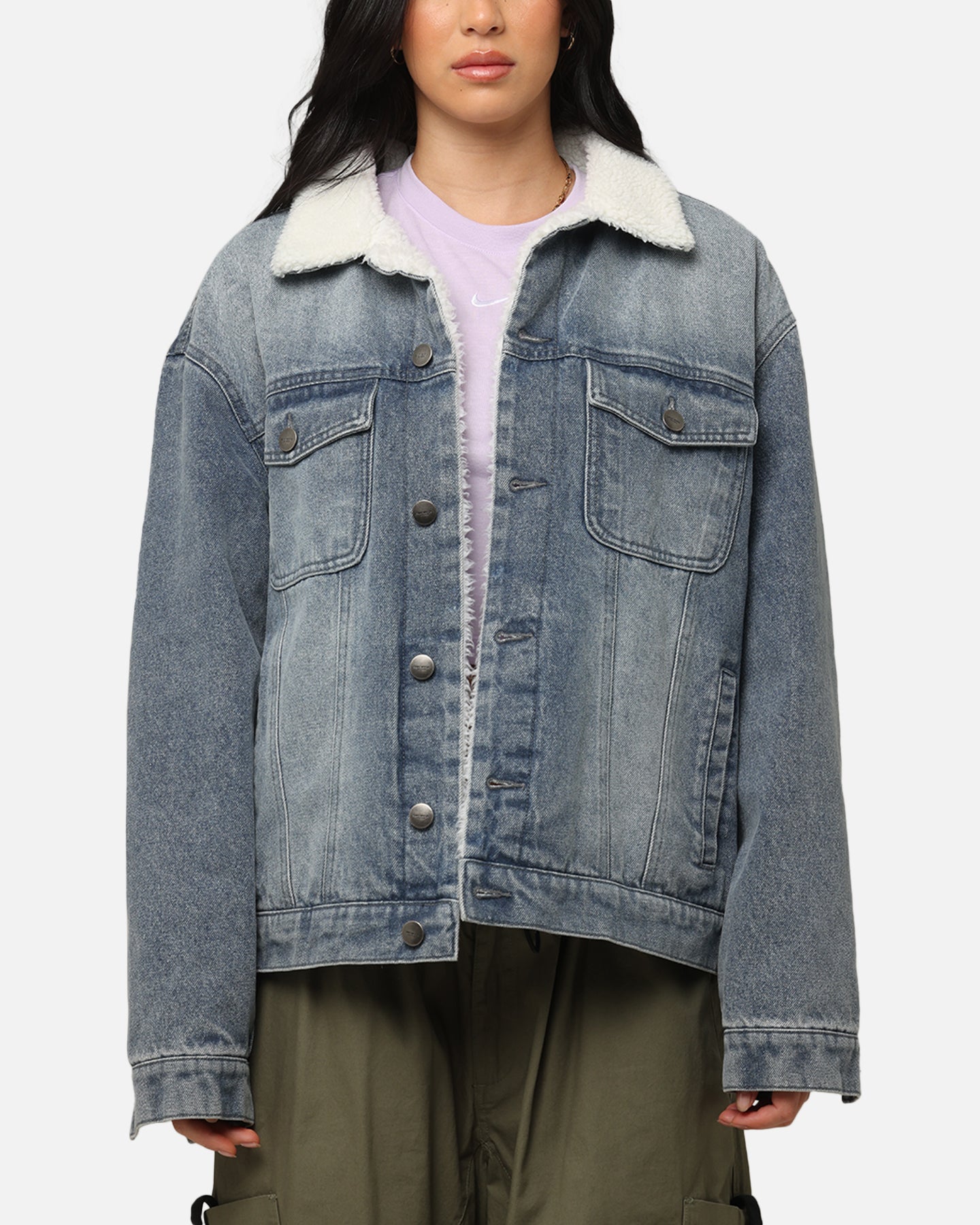 Saint Morta Sherpa Boxy Denim Jacket Dirty Denim | Culture Kings US