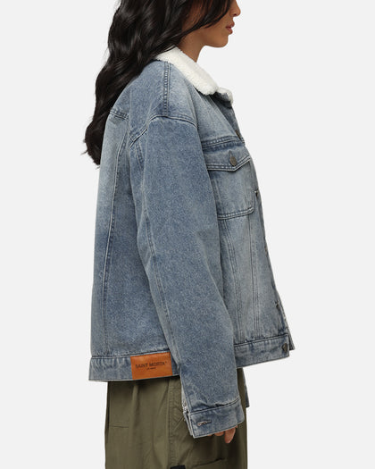 Saint Morta Sherpa Boxy Denim Jacket Dirty Denim