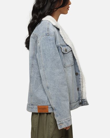 Saint Morta Sherpa Boxy Denim Jacket Superwash Blue