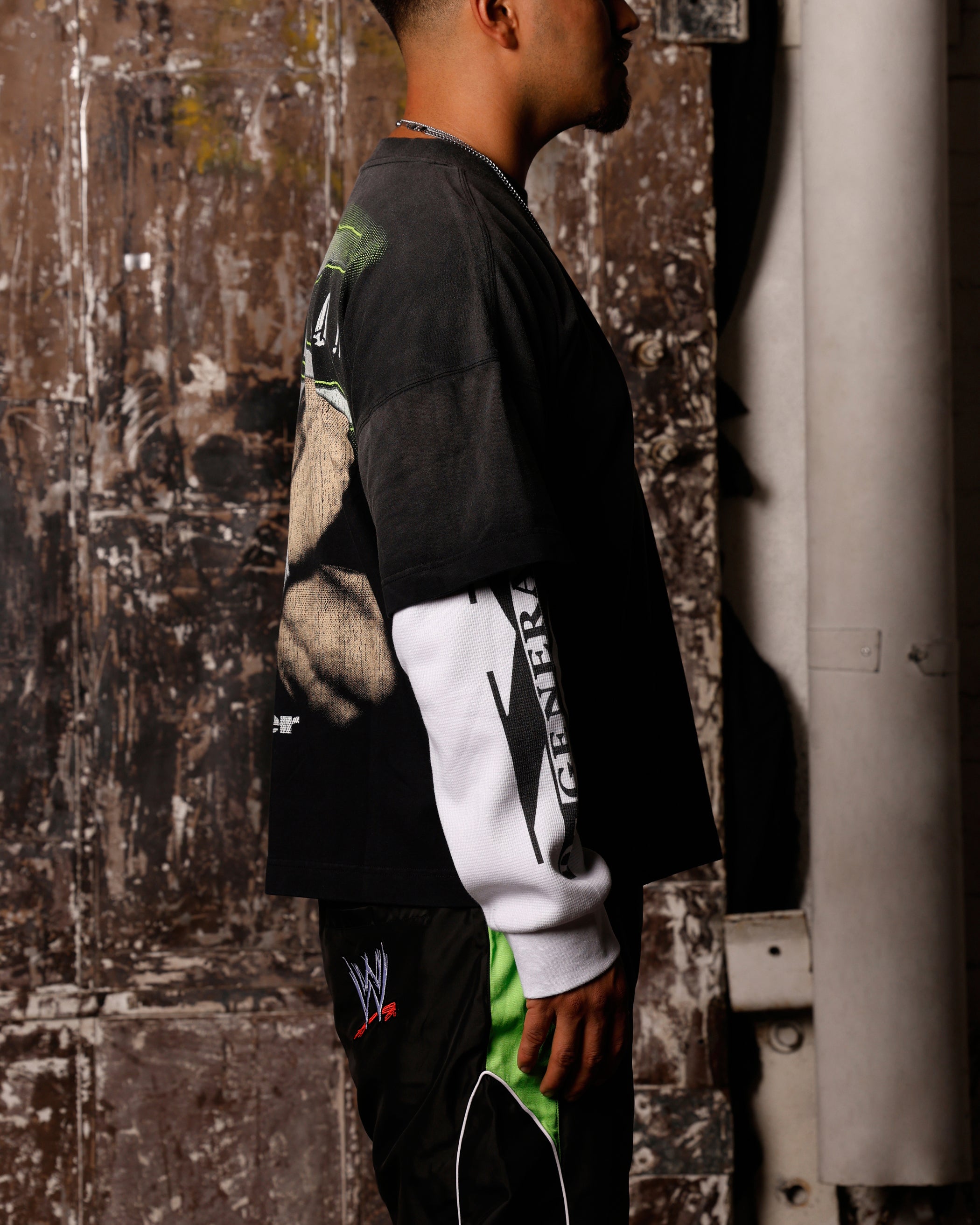 ✴︎　PERVERZEUnder Color Long Tee Loiter X WWE DX Generation Long Sleeve Vintage T-Shirt Black/White