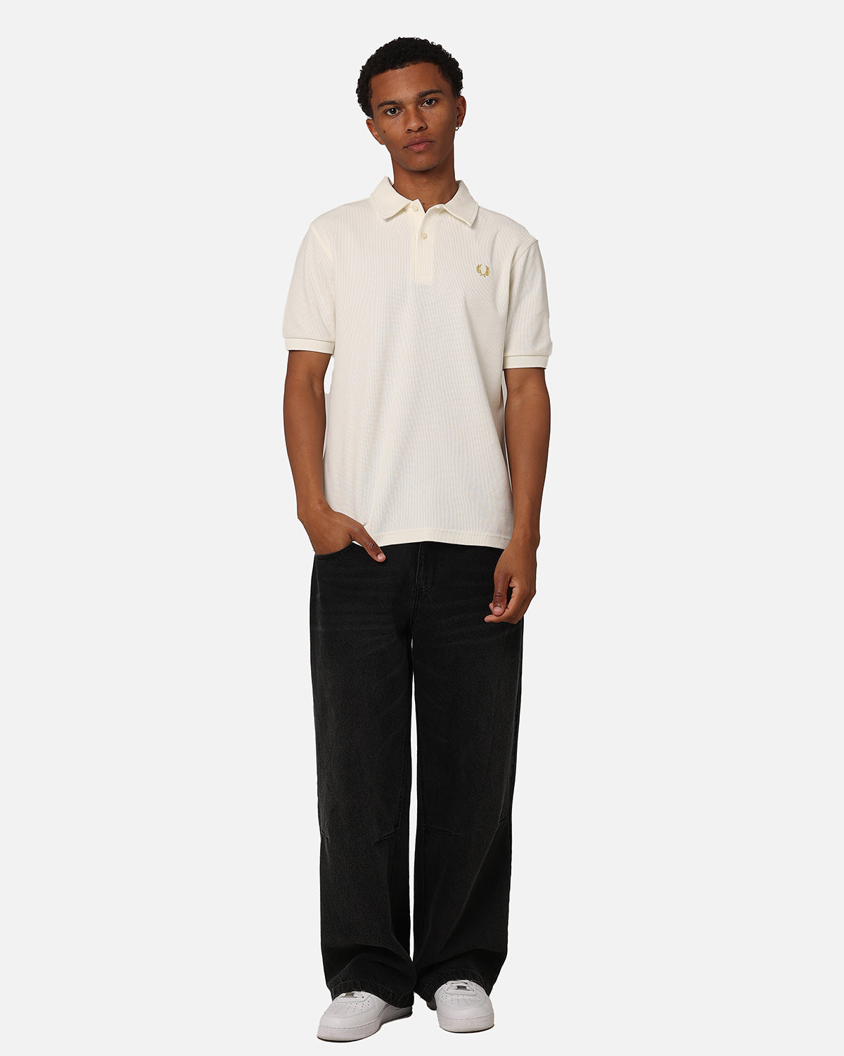 Fred Perry Open Waffle Polo Shirt Ecru | Culture Kings US