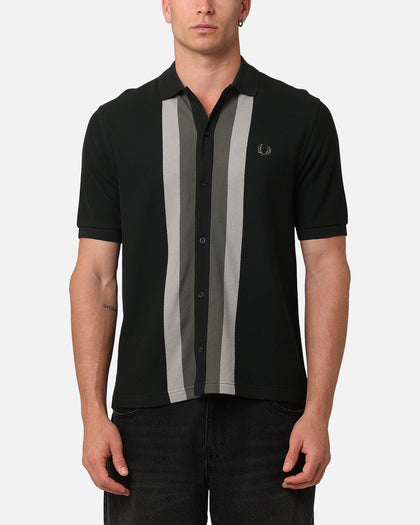Fred Perry Panelled Button Through Polo Shirt Green
