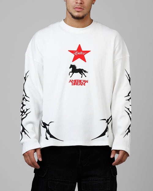 Loiter American Dream Waffle Knit Long Sleeve T-Shirt White