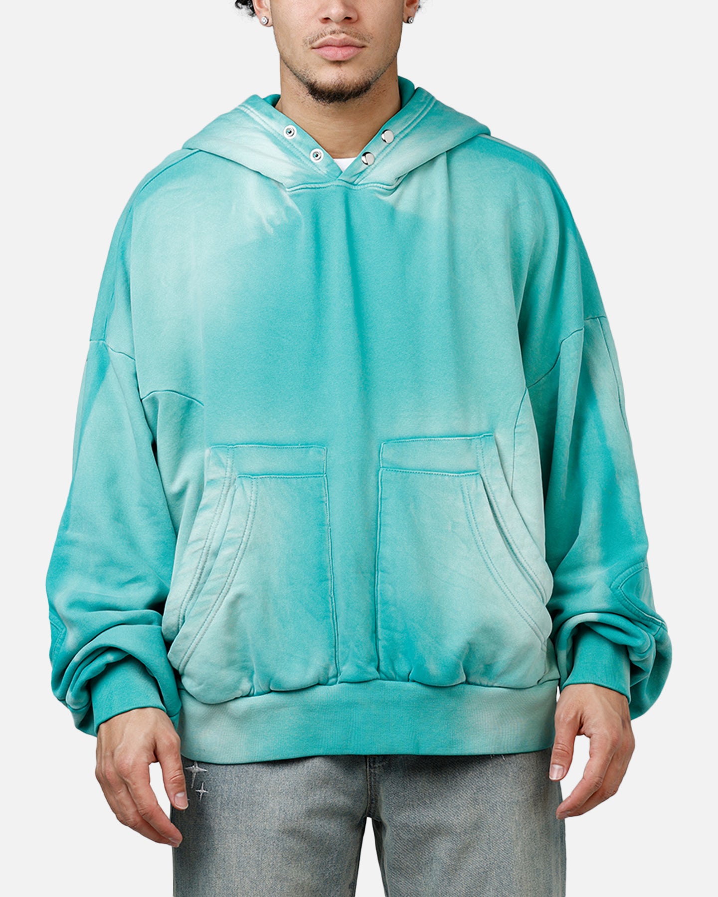 MNML Double Pouch Sprayed Hoodie Green | Culture Kings US