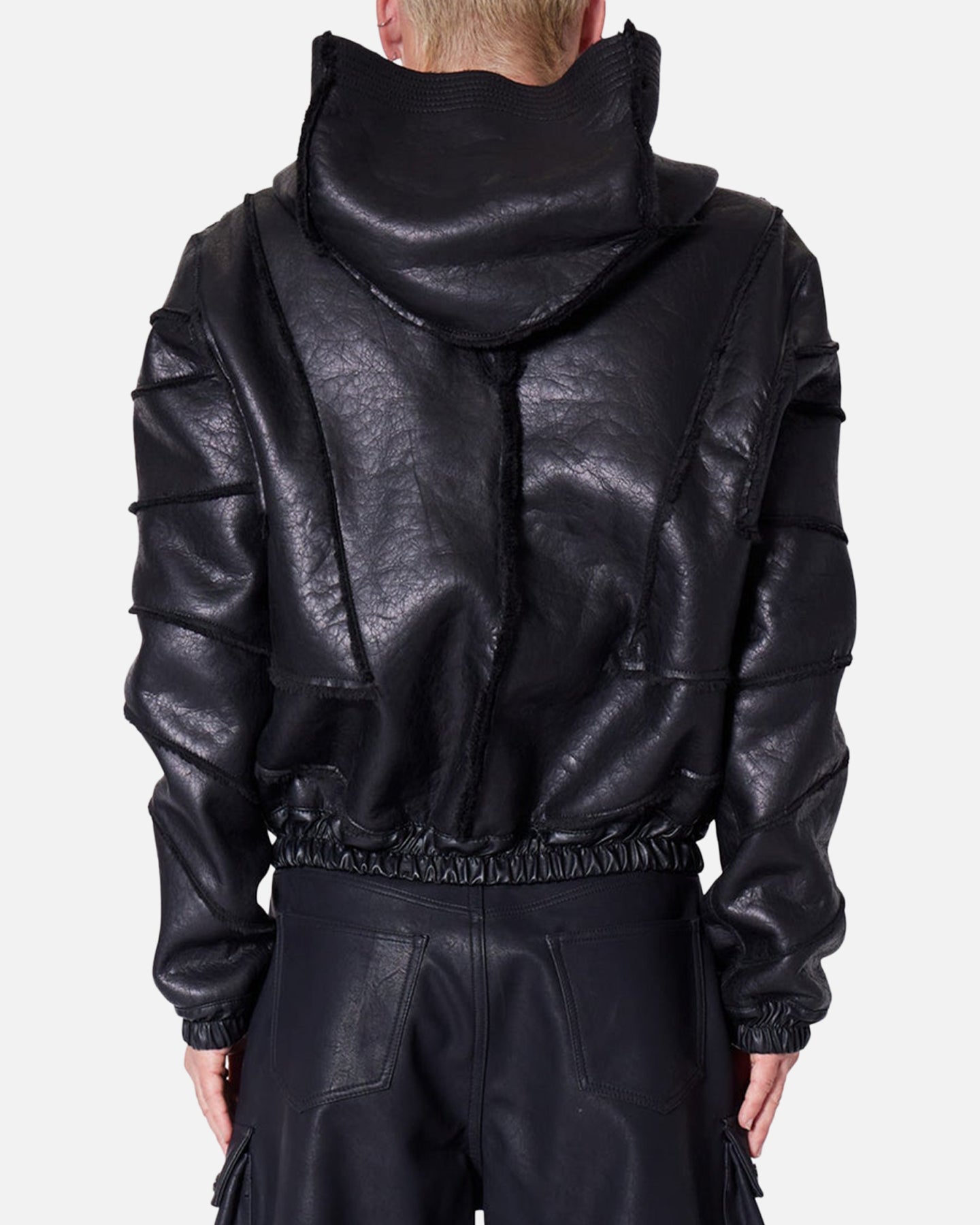 MNML Leather Web Cropped Zip Up Hoodie Black | Culture Kings US
