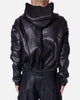 MNML Leather Web Cropped Zip Up Hoodie Black