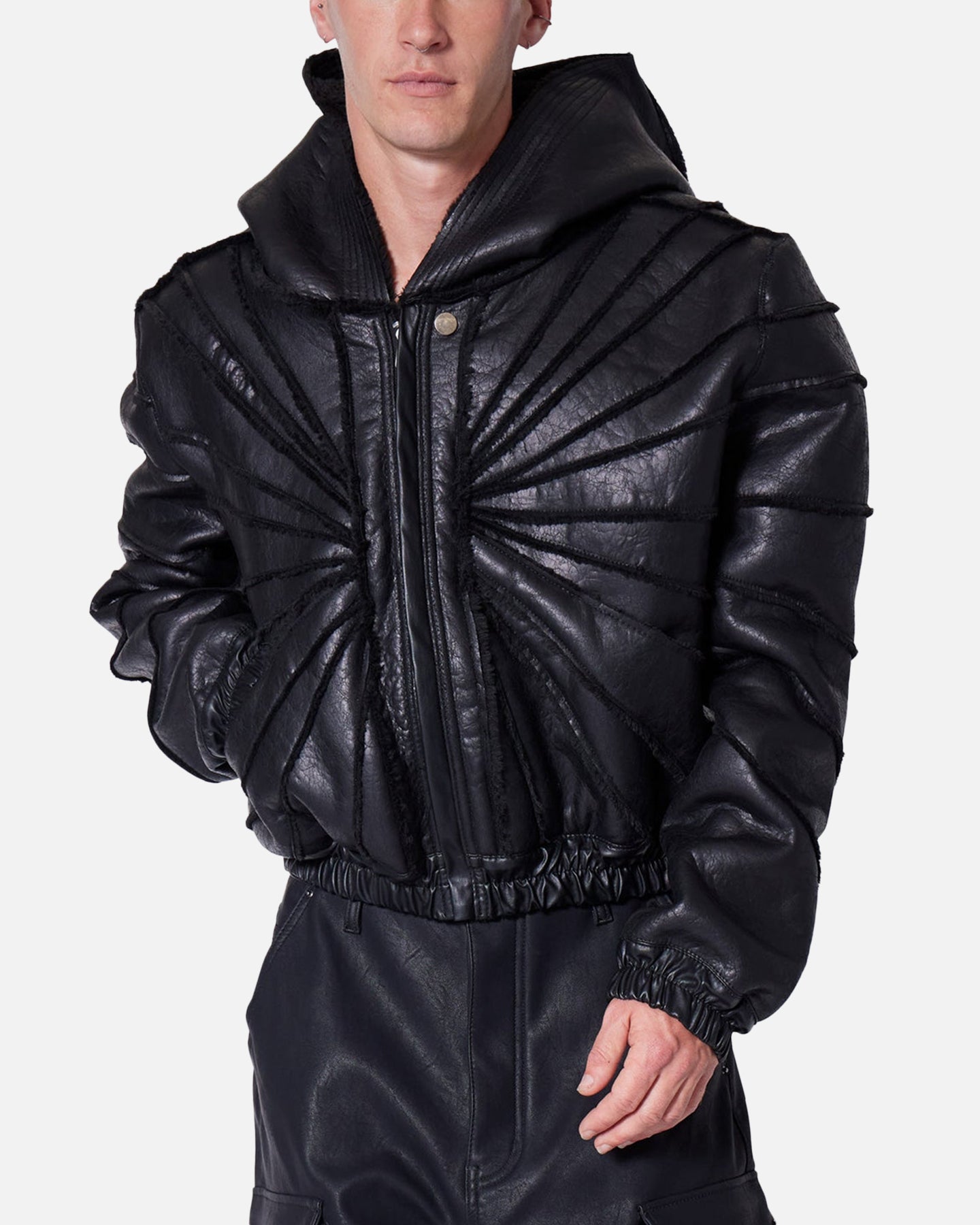 MNML Leather Web Cropped Zip Up Hoodie Black | Culture Kings US