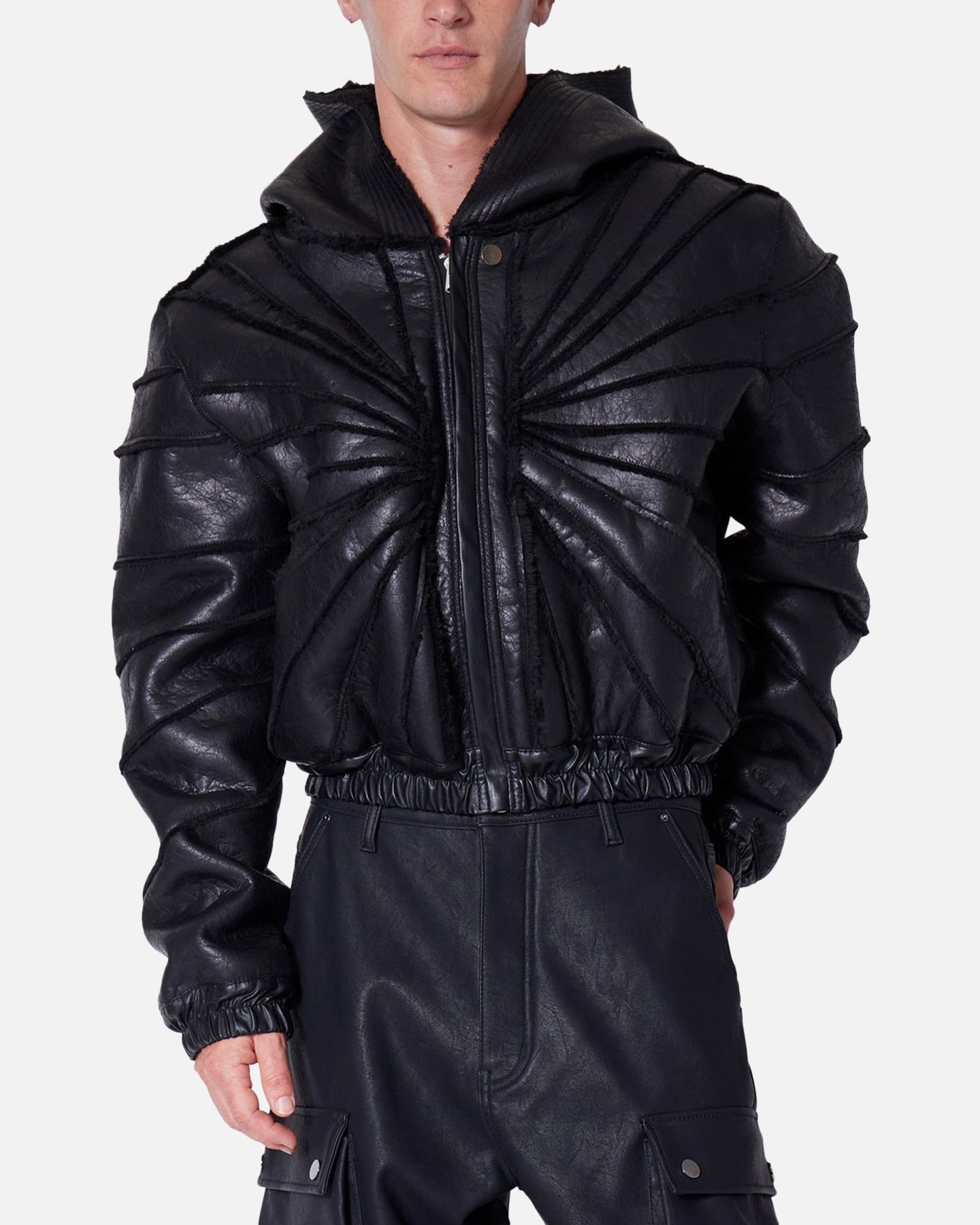 MNML Leather Web Cropped Zip Up Hoodie Black | Culture Kings US