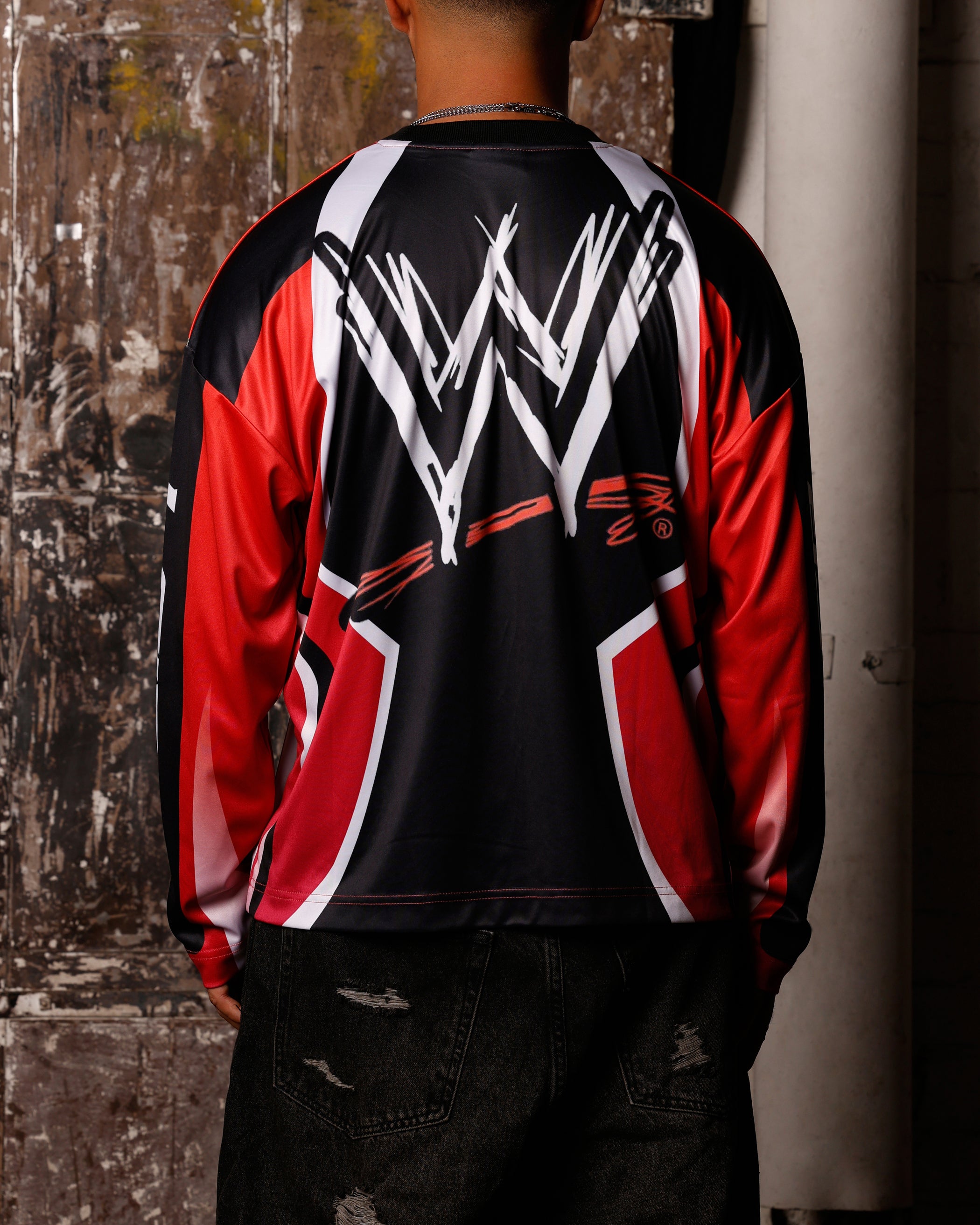 フットサークル　ロウライダーコラボゲームシャツ Loiter X WWE The Rock Motorcross Long Sleeve Jersey Red/Black
