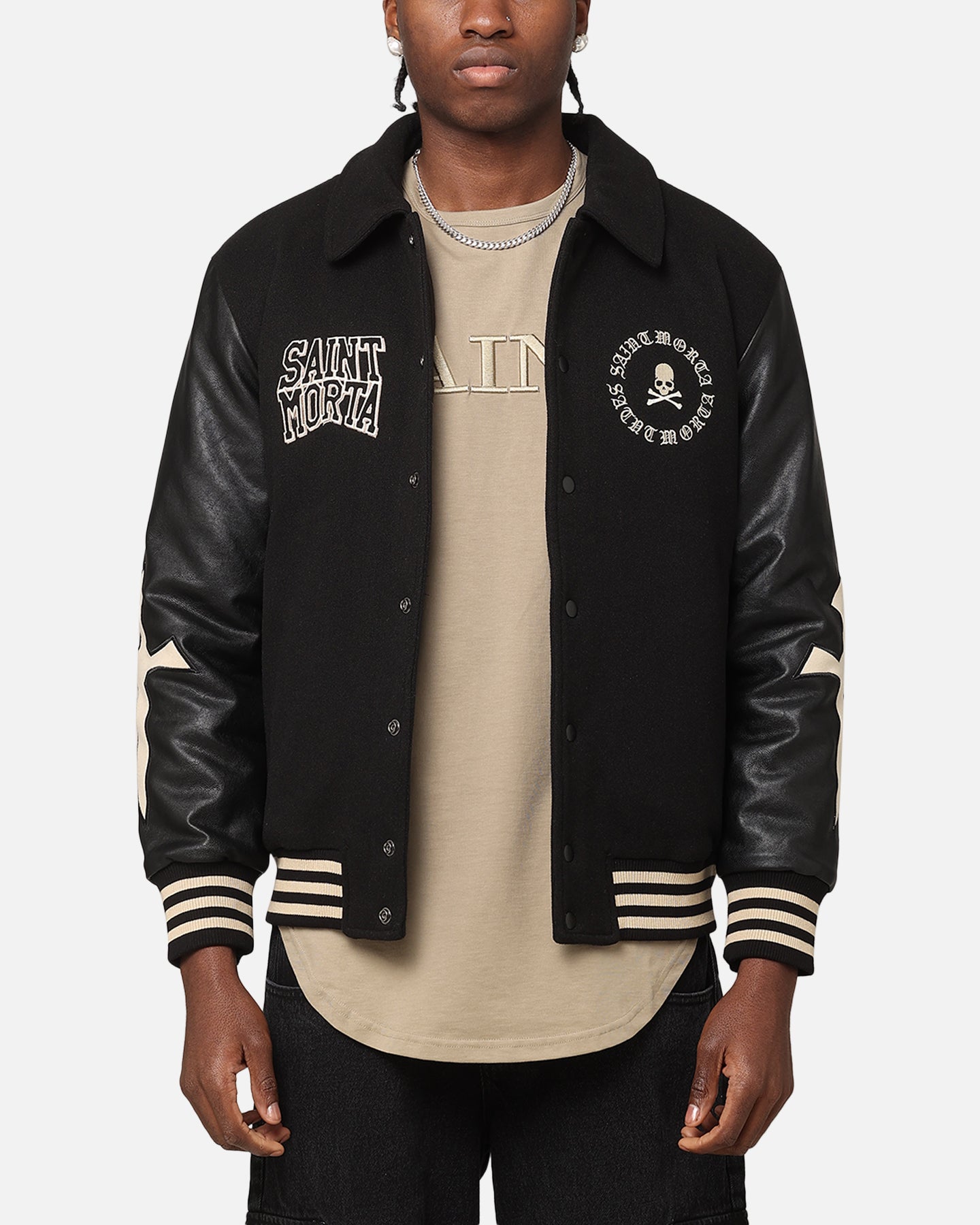 Saint Morta Ceremonies Varsity Jacket Black/Tan | Culture Kings US