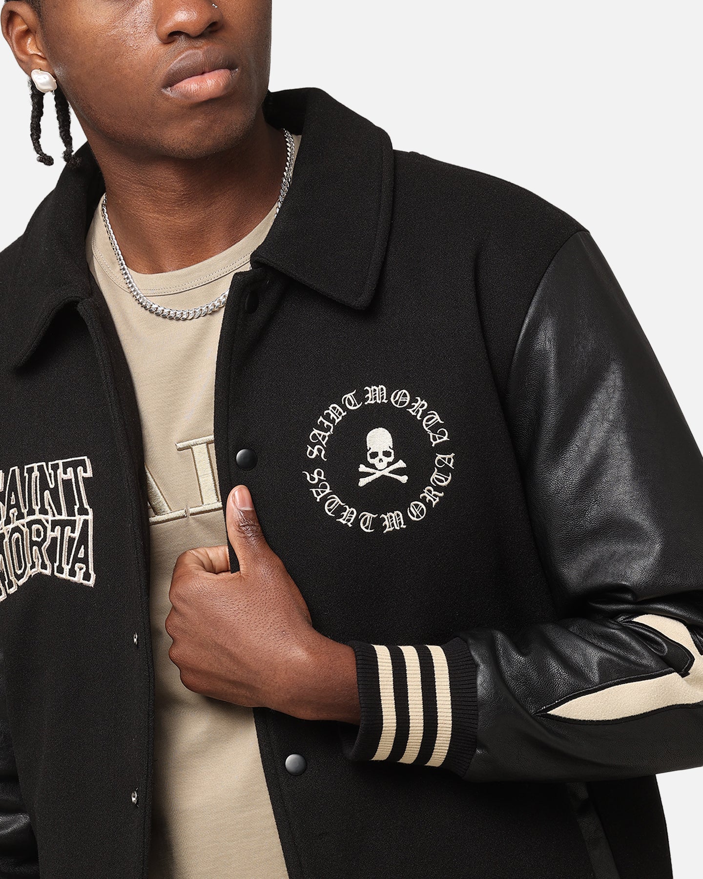 Saint Morta Ceremonies Varsity Jacket Black/Tan | Culture Kings US