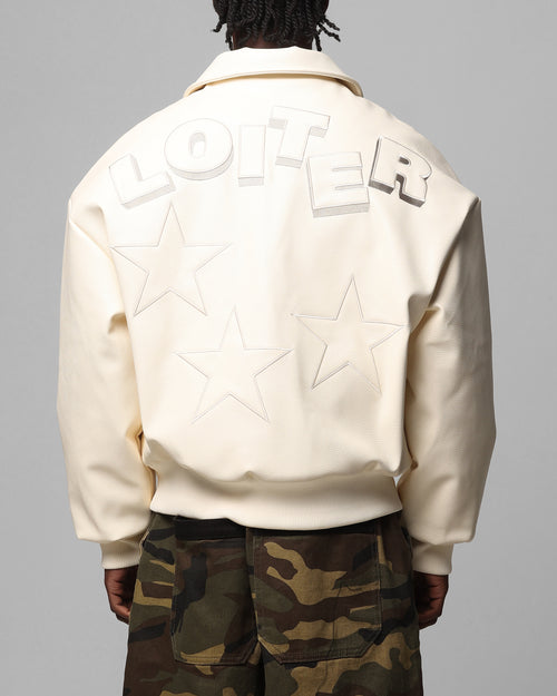 Loiter Solar Vegan Leather Varsity Jacket Beige