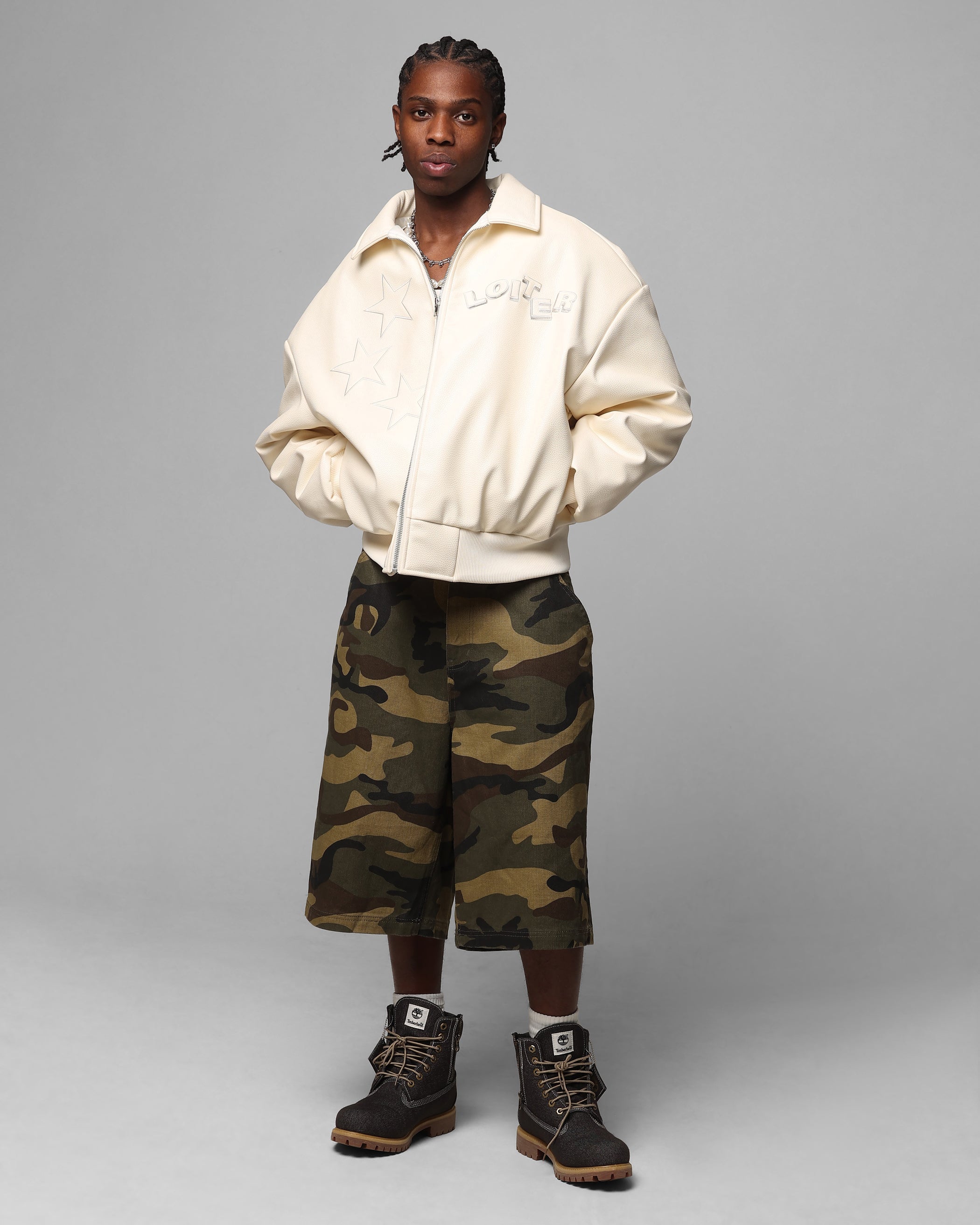 Loiter Solar Vegan Leather Varsity Jacket Beige | Culture Kings US