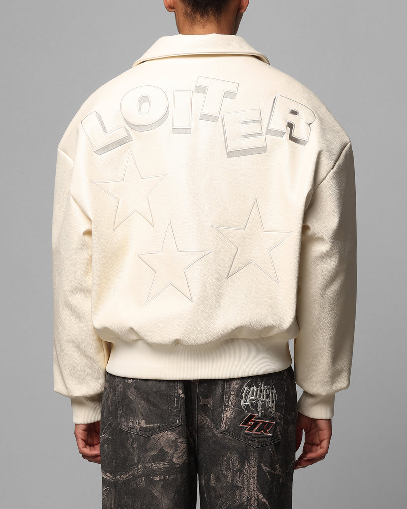 Loiter Solar Vegan Leather Varsity Jacket Beige | Culture Kings US