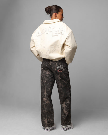 Loiter Solar Vegan Leather Varsity Jacket Beige