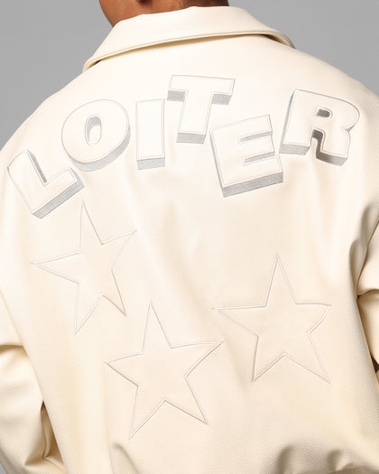Loiter Solar Vegan Leather Varsity Jacket Beige