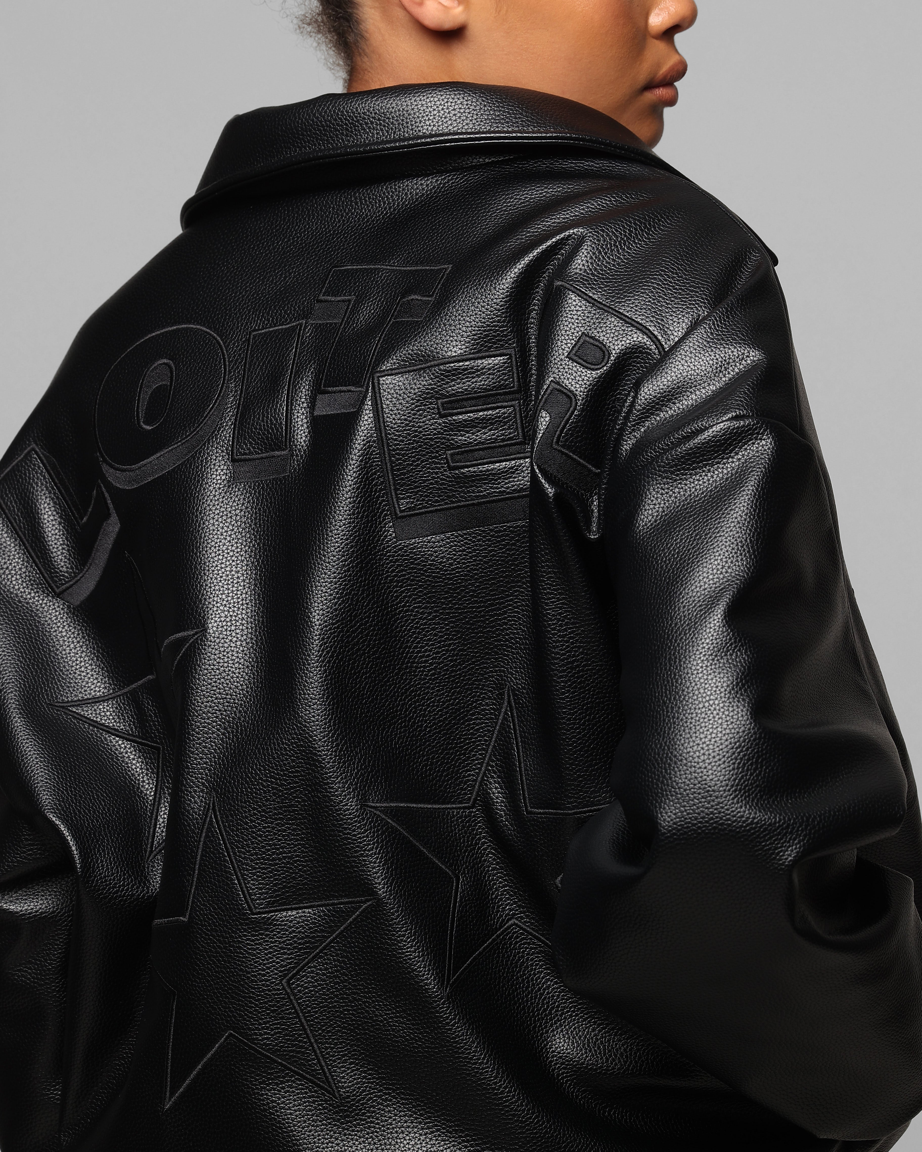 Loiter Solar Vegan Leather Varsity Jacket Black | Culture Kings US