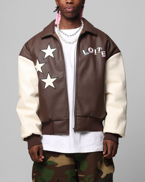 Loiter Solar Vegan Leather Varsity Jacket Brown/Beige