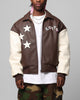 Loiter Solar Vegan Leather Varsity Jacket Brown/Beige