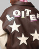 Loiter Solar Vegan Leather Varsity Jacket Brown/Beige