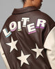 Loiter Solar Vegan Leather Varsity Jacket Brown/Beige
