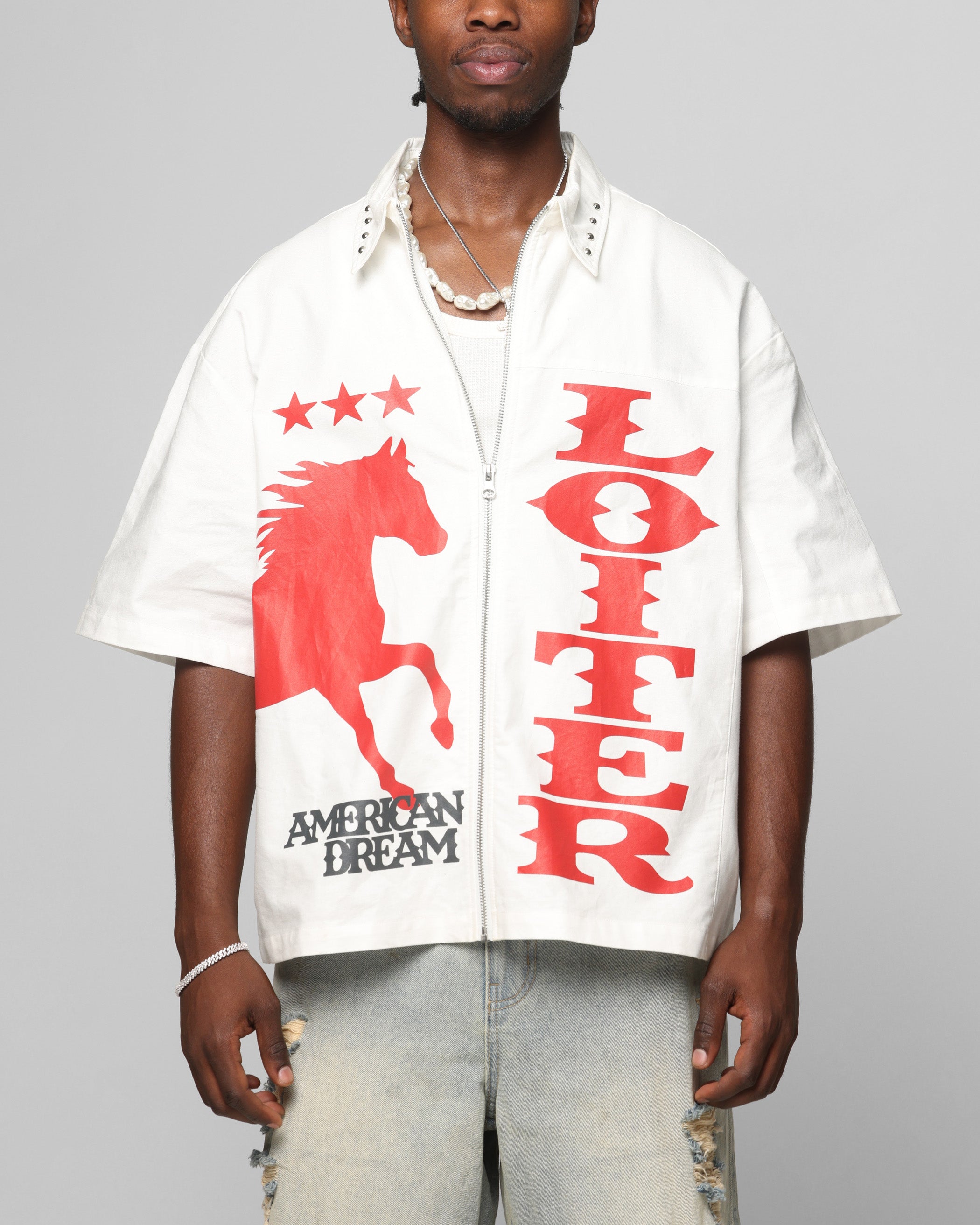 Loiter Rodeo Zip Up Shirt Off White | Culture Kings US