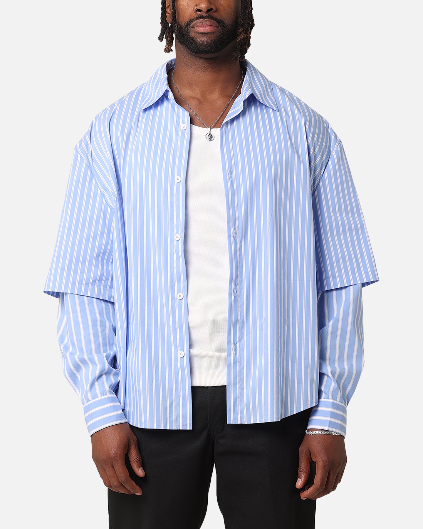 トップス No.1 Shirt MV : Stripe Shirting XXIII Double Layer Stripe Button Up Shirt Blue/White | Culture