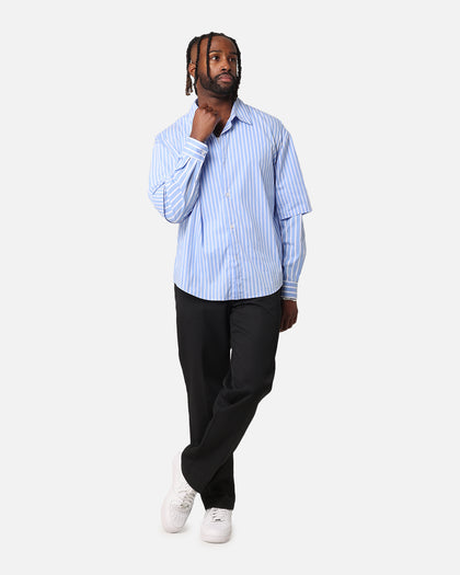 white dress shirt with blue stripes Comfort Stretch Non-Iron Stripe Dress Shirt With Contrast Trim - White/blue