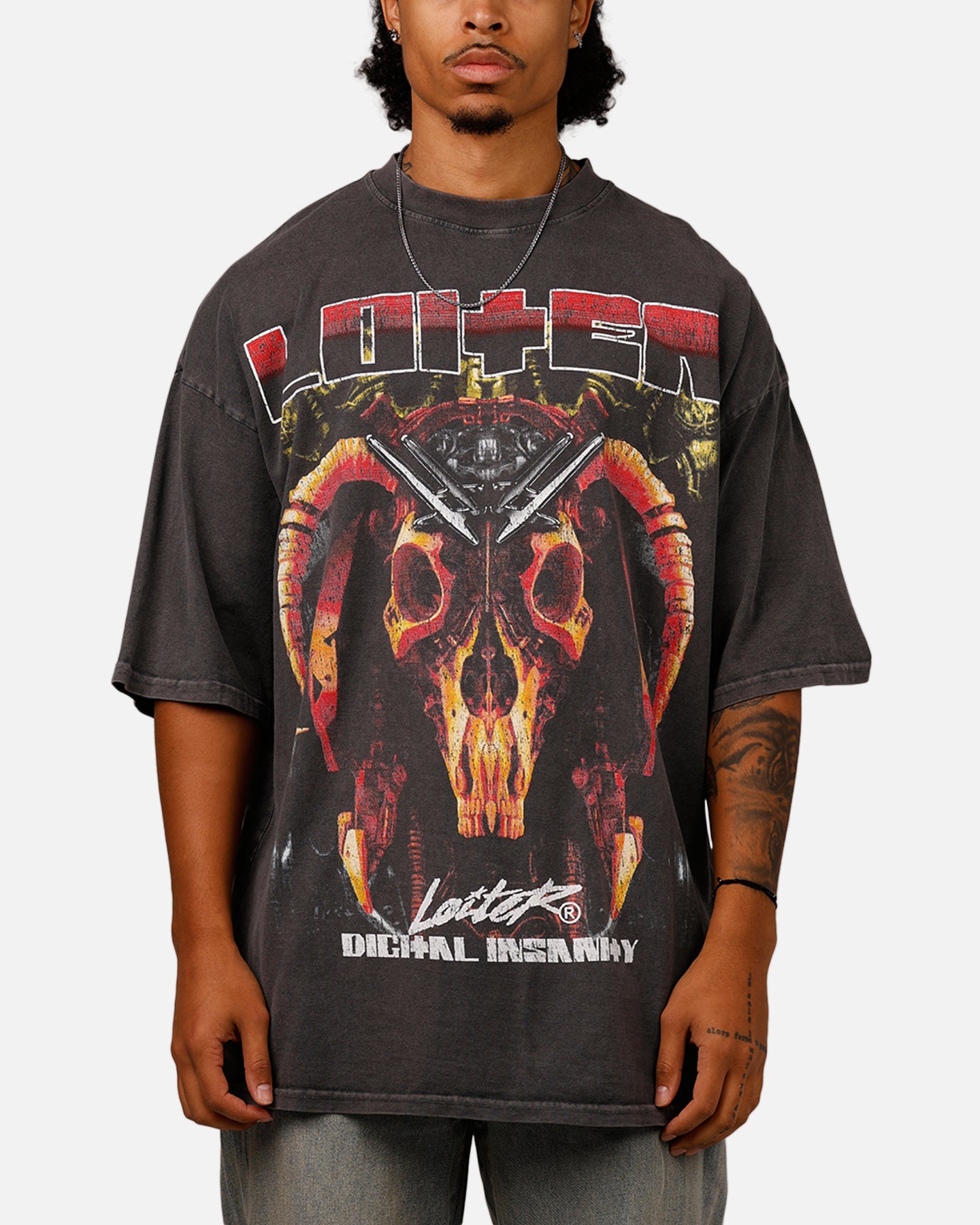 Loiter Digital Insanity Vintage Mock T-Shirt Charcoal | Culture