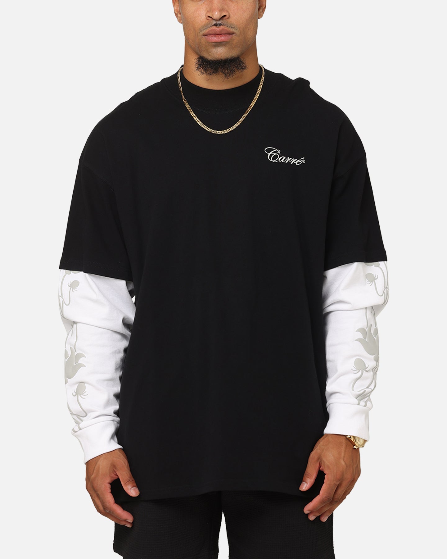 Carre Rosebowl Layered Long Sleeve T-Shirt Black/White | Culture