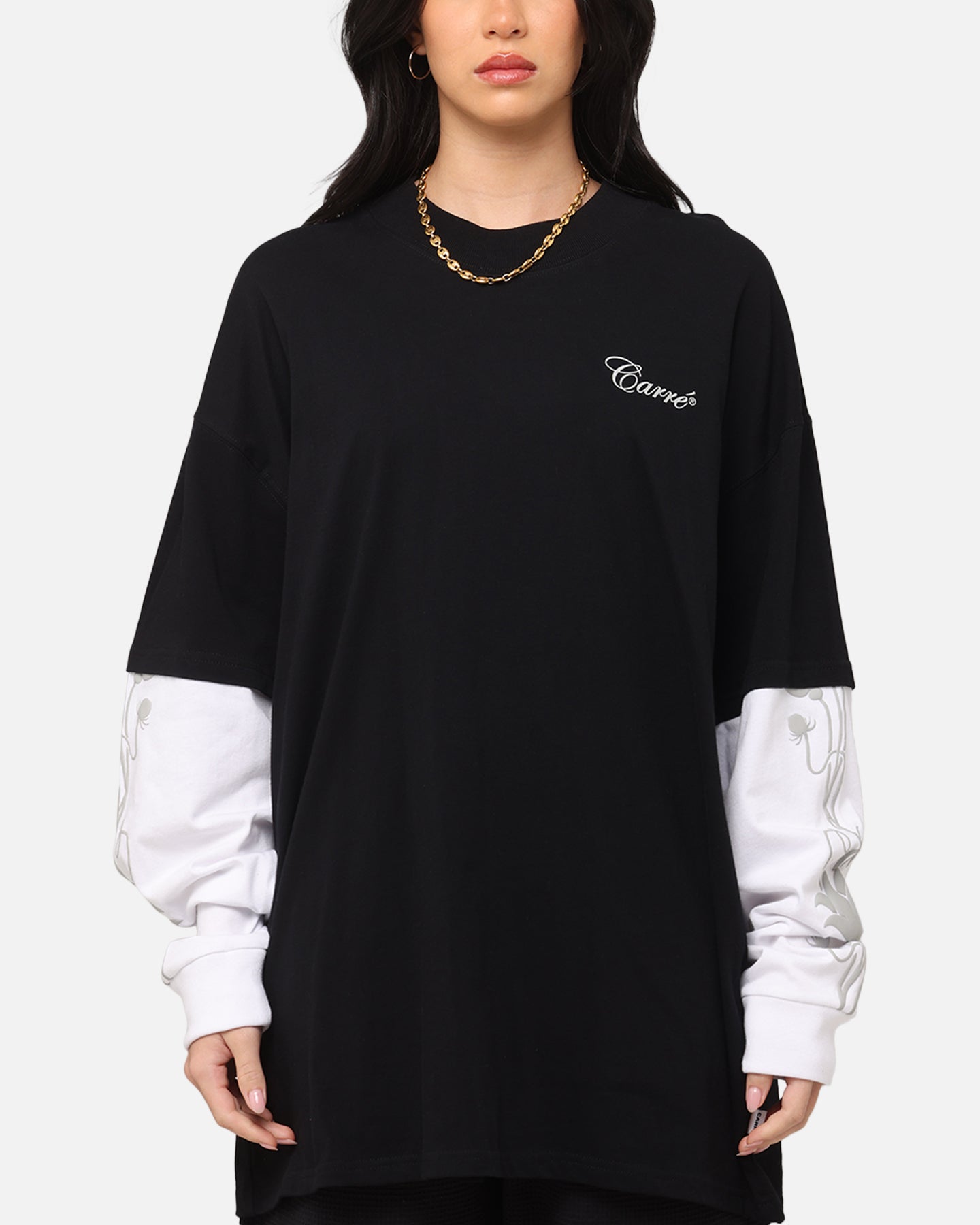 Carre Rosebowl Layered Long Sleeve T-Shirt Black/White | Culture