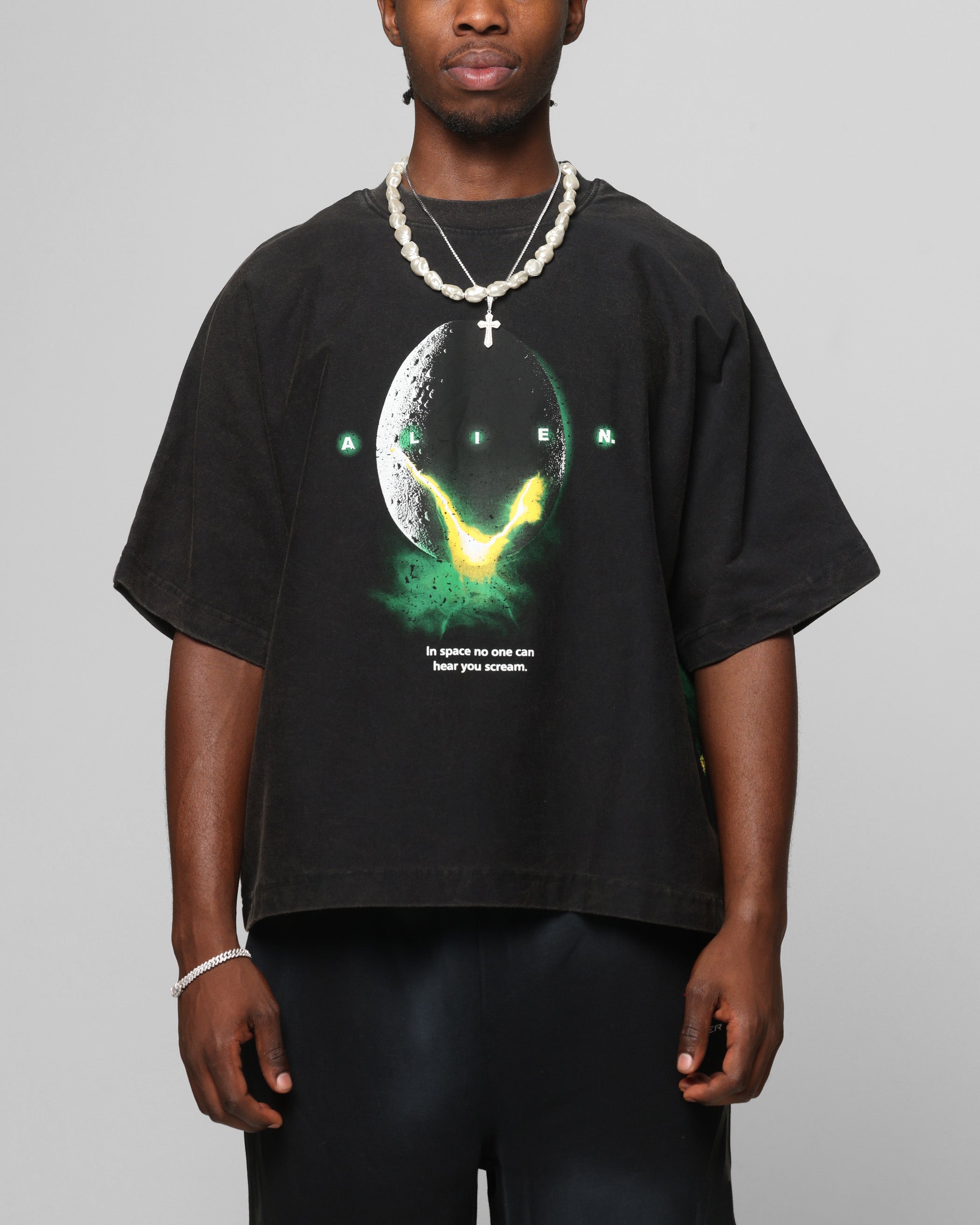 Loiter Alien Boxy T-Shirt Washed Black | Culture Kings US